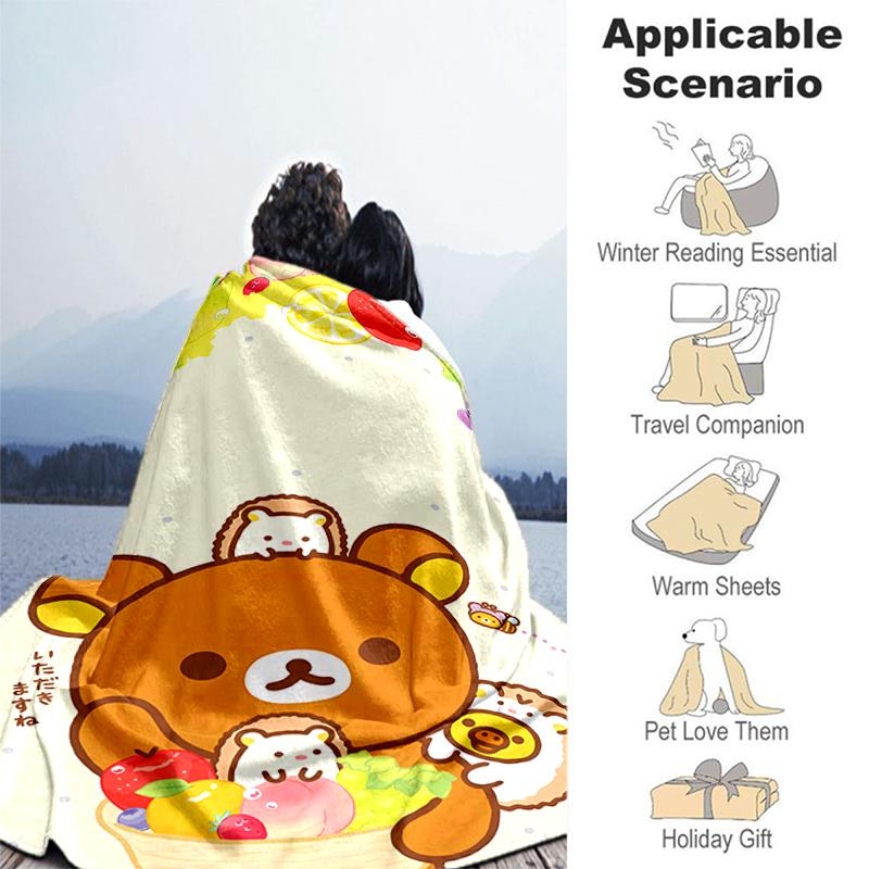 1pc Blanket Rilakkuma1 Print Design, Lightweight Blanket for Sofa, Bed- Soft &Warm, Gift for All Seasons like Christmas, Halloween