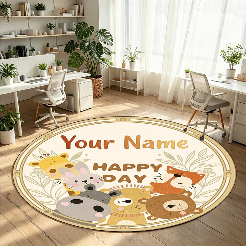 Wild Animals (41) Theme Round Crystal Velvet Rug Custom Name Text Personalized Floor Mat Home Decor Non Slip Crystal Carpet