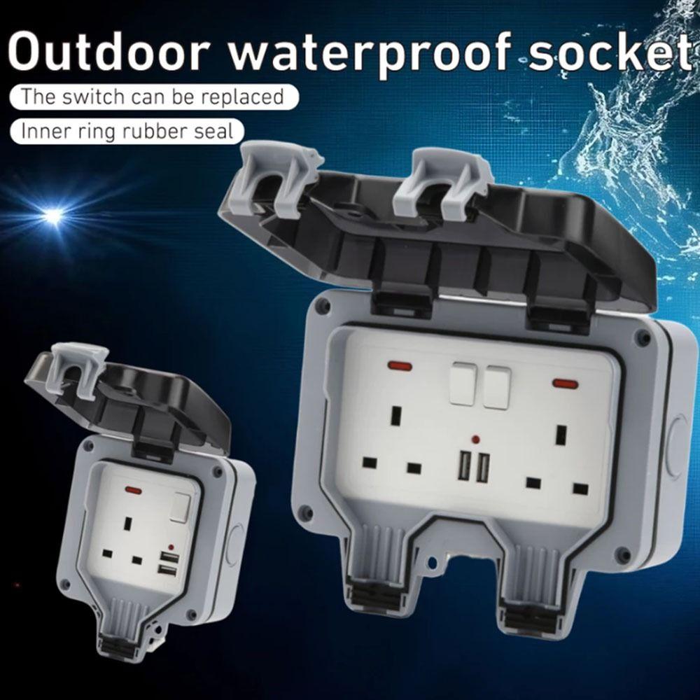 Dust Proof Electrical Outlet UK Plug Outdoor Switched Power Socket Outside Installation