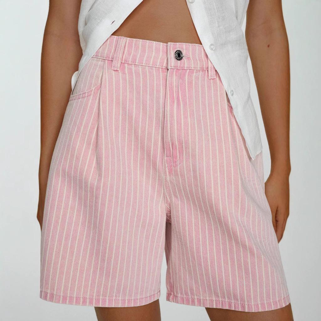 Women's Fashion Casual Striped Loose High Waisted Denim Shorts