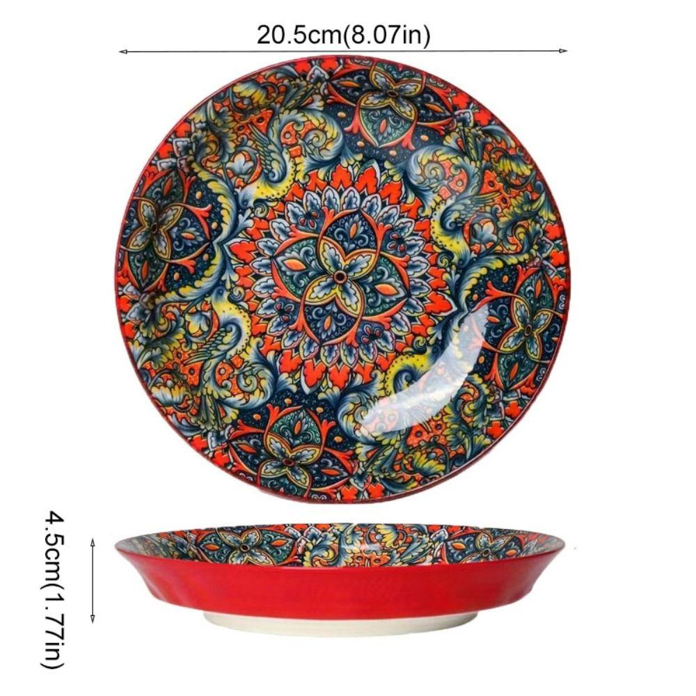 Round Bohemian Ceramic Plate Colorful Meal Dish Tableware Dinner Plate Housewarming Gift