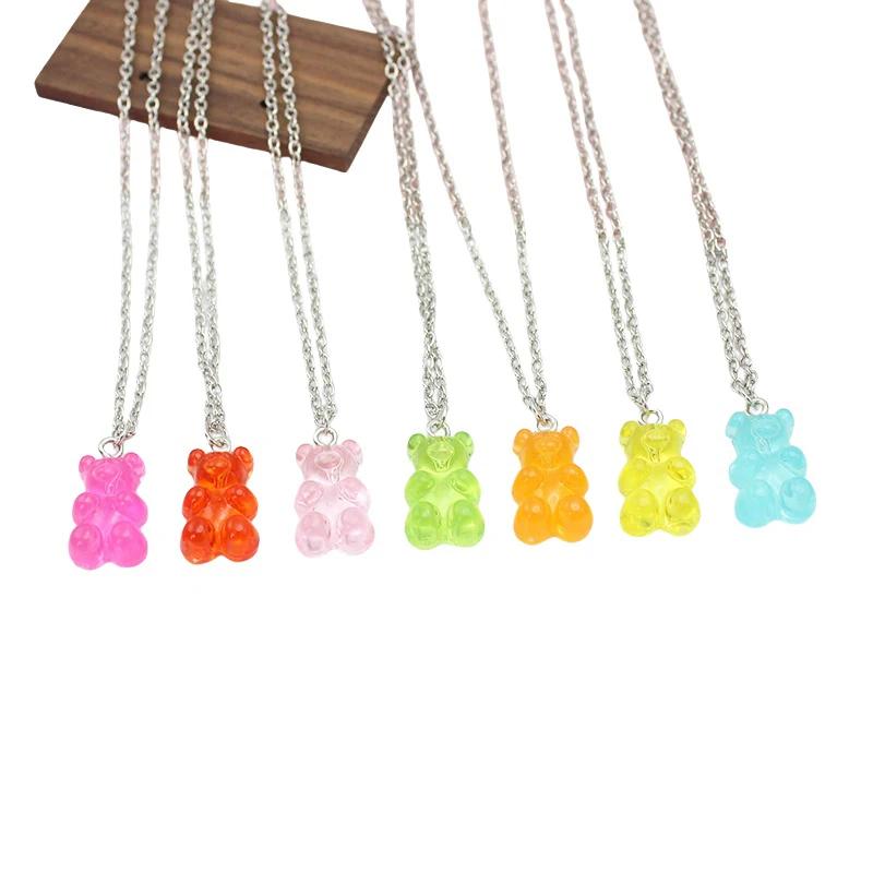 Handmade 11 Colors Candy Cartoon Bear Chokers Chain Necklaces Cute Jelly Pendant For Women&Girl Daily Jewelry Party Gifts