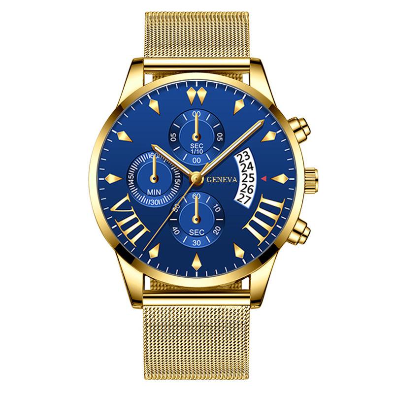 Модные мужские часы-календарь с тремя стрелками, мужские часы, сетчатый ремешок из нержавеющей стали, миланский ремешок