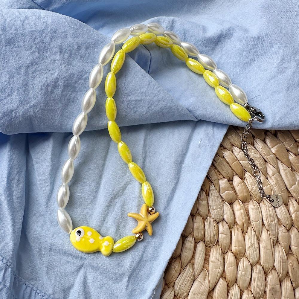 Jewelry Fish Pendant Necklace Bohemia Beads Chain Choker Trendy Mini Fish Necklace Summer