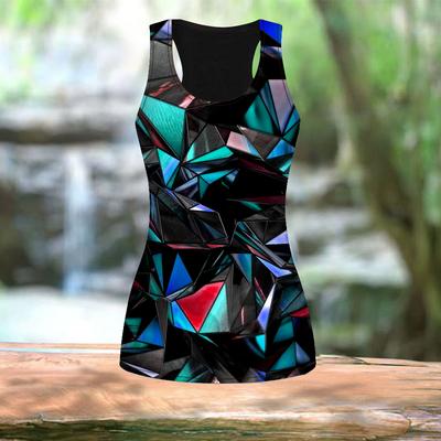 Женские летние спортивные рубашки с 3D полихромным треугольным принтом для занятий йогой и тренажерным залом, жилеты больших размеров