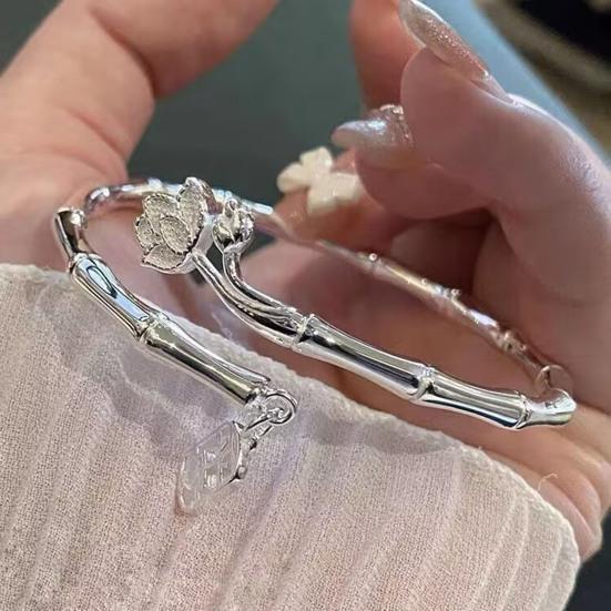 Цветочный декор, женский браслет, китайский иероглиф, кулон, регулируемая форма бамбука, открытый браслет, ювелирные аксессуары