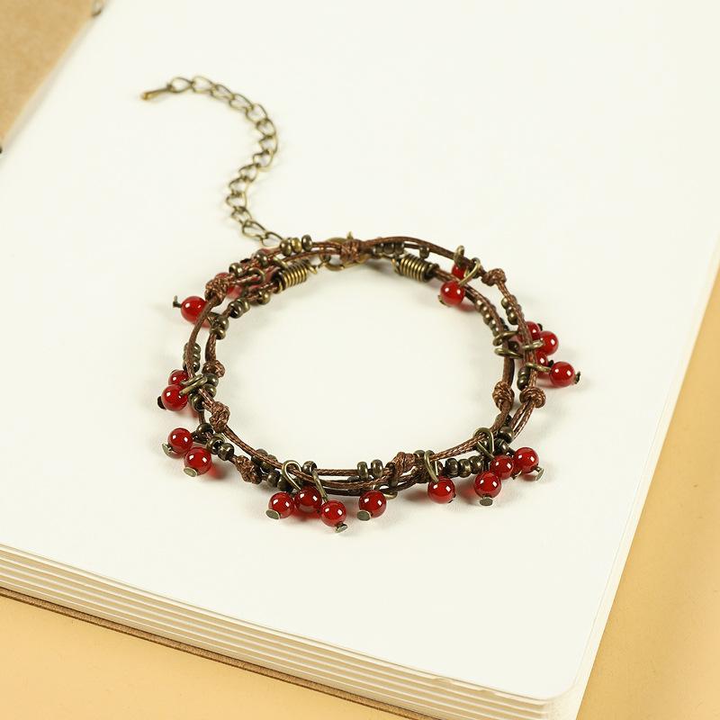 BLINGBAY женский браслет плетеный веревочный браслет в стиле ретро с вишней женский литературный этнический стиль двухслойный простой браслет аксессуары подарок