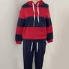 2 Pcs/Set Women Hoodie Pants Set Elastic Waist Striped Color Matching Hooded Long Sleeves Warm Drawstring Plus