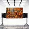 1 piece of 2D flat background fabric autumn forest animal gathering nuts background banner.PMJ