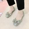 Неглубокие туфли-лодочки, комбинезоны, балетки, универсальный бант, одинарные туфли, женские, лето и осень 2025, новая коллекция, жемчуг, пайетки