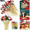100Pcs Disposable Christmas Halloween Bamboo Food Picks Toothpicks Santa Ghost Dessert Buffet Fruit Salad Sticks Christmas Party Halloween Party Decor