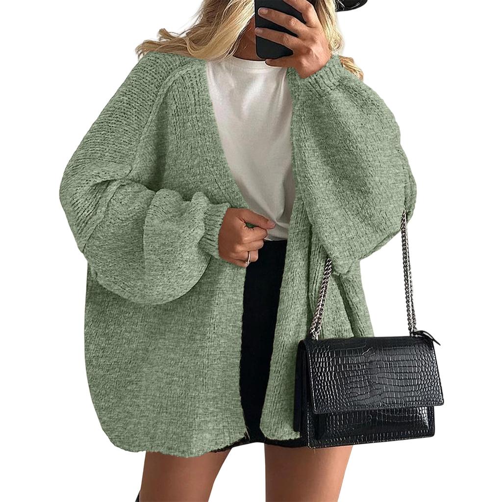 Women's Fashion Solid Color Coats Long Sleeved Knitted Casual Cardigan Sweater Jacket