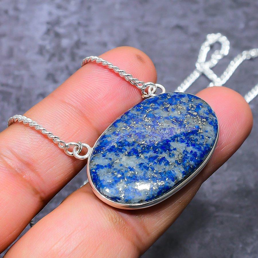 Ювелирное ожерелье из серебра 925 пробы с драгоценными камнями лазурит ручной работы 18 дюймов C1A05