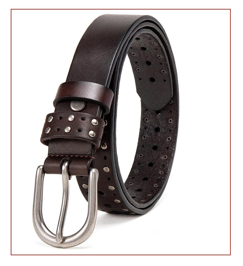 Ремень женский первый слой коровьей кожи с заклепками панк молодежный джинсовый повседневный кожаный ремень