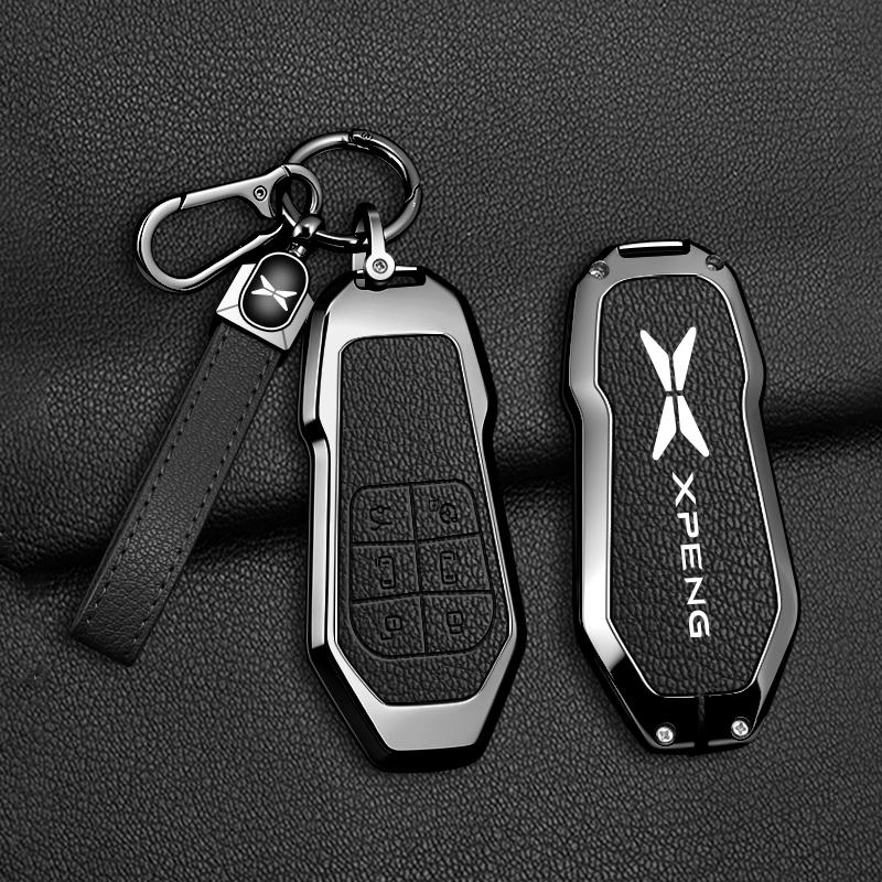 Кожаный чехол для автомобильного ключа из цинкового сплава для Xpeng X9 Ключ - Брелок для ключей Xpeng X9 Pro Max Чехол для ключа автомобиля Аксессуары Брелок