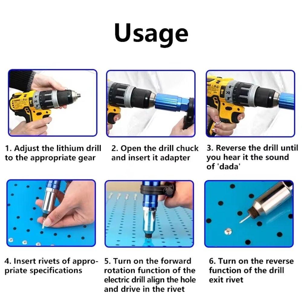 2.4mm-4.8mm Electric Rivet Stapler Drill Adapter Pull Rivet Tool Insert Nut Tool Professional Use