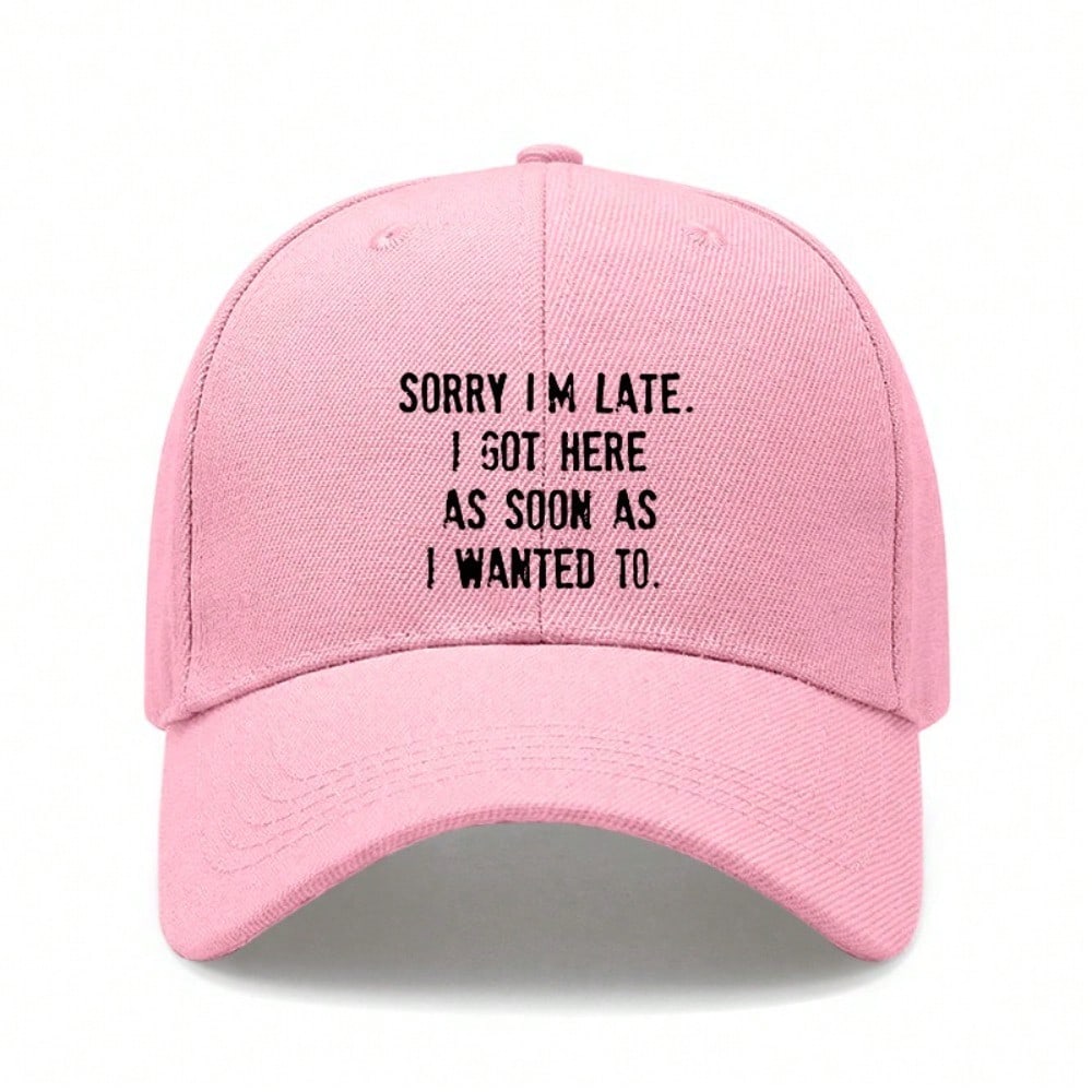[Funny Text Baseball Cap] Sorry I'm Late Print Polyester Adjustable Casual Outdoor Sports Baseball Hat For Men Women Unisex