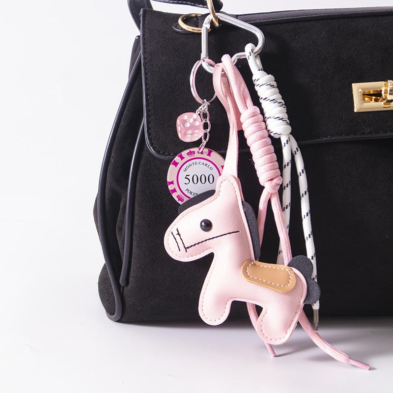 1 шт. Кожаный брелок-пони, плетеный шнурок, подвеска для рюкзака, аксессуары для подвешивания на сумку для телефона, DIY украшение