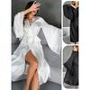 2025 Export New Arrival Sexy Silky Satin Nightgown/Lace Cuffs Outerwear Gown Bathrobe/Shoelace Pajamas Homewear