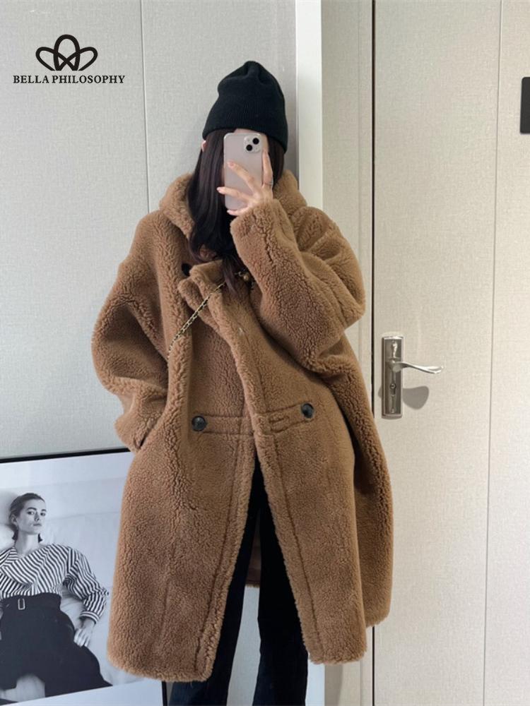 Новое женское пальто с мехом плюшевого мишки больших размеров, шуба средней длины из овечьего меха с длинными рукавами, толстое женское модное пальто