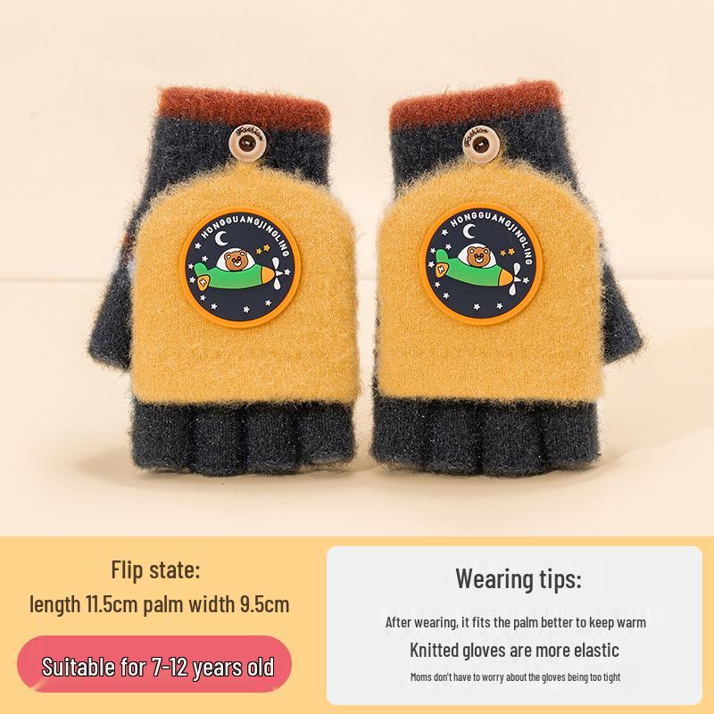 Cozy Cartoon Crocodile Flip-Top Kids' Gloves