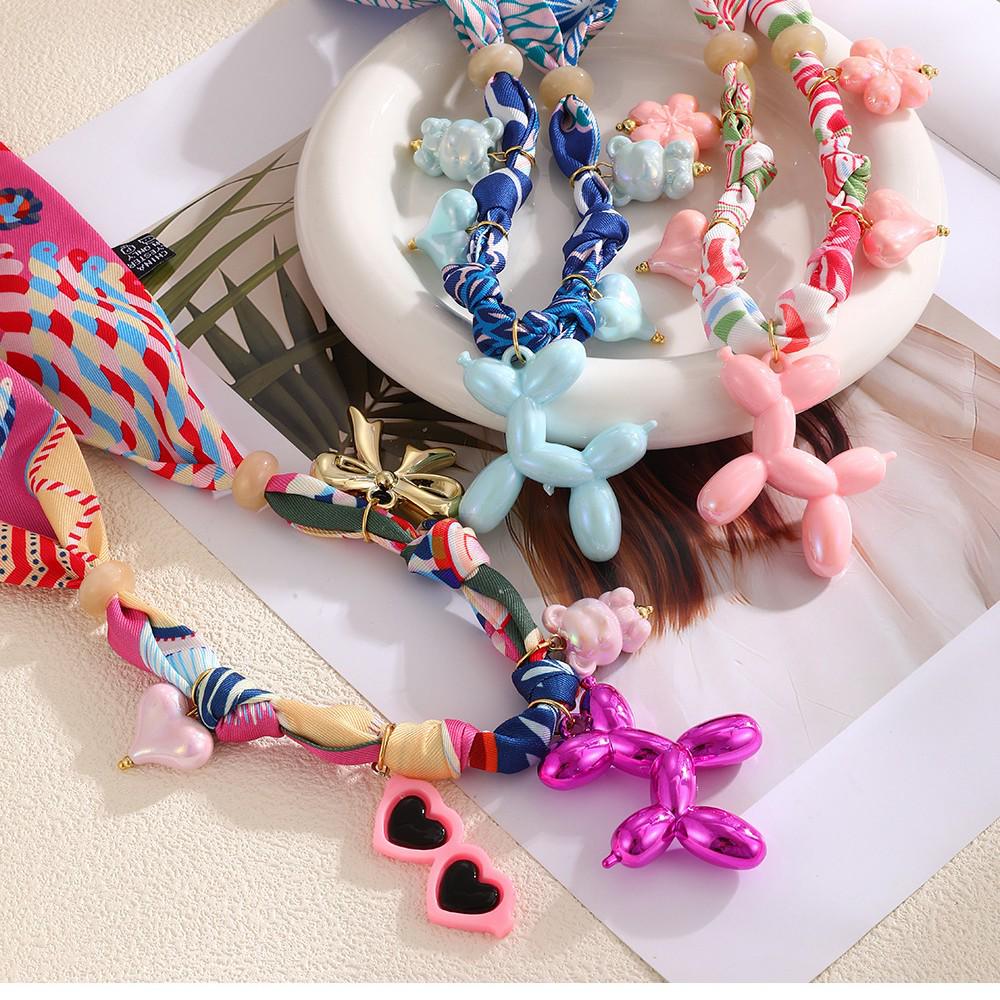 Dopamine Color Silk Scarf Bowknot Pendant Necklace for Women - Light Luxury Fashion, Pink Puppy Design