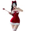 Christmas Costume Santa Sexy Lingerie Bow Tie Sexy Extreme Disguise Sleeveless Costume Outfit Cute Moe Photography Stockings 3 Piece Set [RPFLQ]