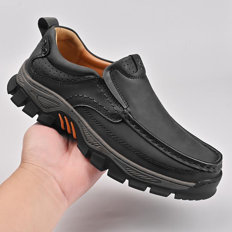 Retro Style Leather Loafers Mens Comfort Casual Shoes Breathable Male Driving Footwear Moccasin Travel Climbing Camping Footwear