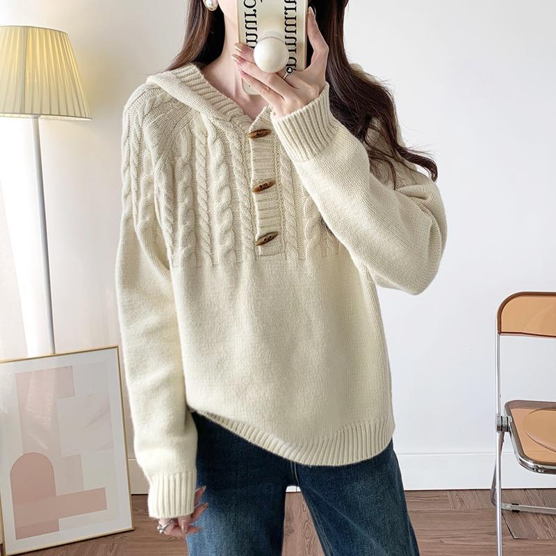 Winter Twist Pullover Hooded Knitted Sweater Women's Autumn and Winter New Outer Wear Hoodie Top Jacket Loose