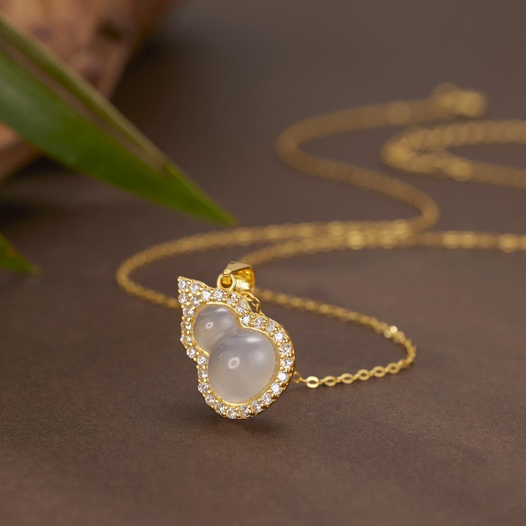 Ожерелье в форме пирамиды из стерлингового серебра 925 пробы с подвеской в виде тыквы для женщин, легкое, роскошное, высокого класса, с халцедоном, с подвеской в виде ключицы в стиле ретро