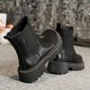 Fashion Fashion Thick Sole Chelsea Boots for Women Waterproof Faux Leather Black Ankle Boots Woman Plus Size 42 Slip On Platform Booties