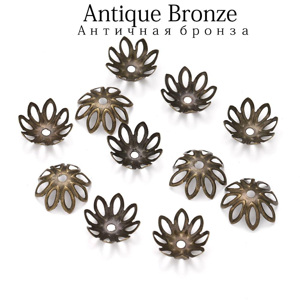 100pcs/lot Silve Gold Rhodium Bulk Flowers Beads Caps 11 14 Mm Spacer Loos Charm Bead Cap For Jewelry Making Findings Supplies