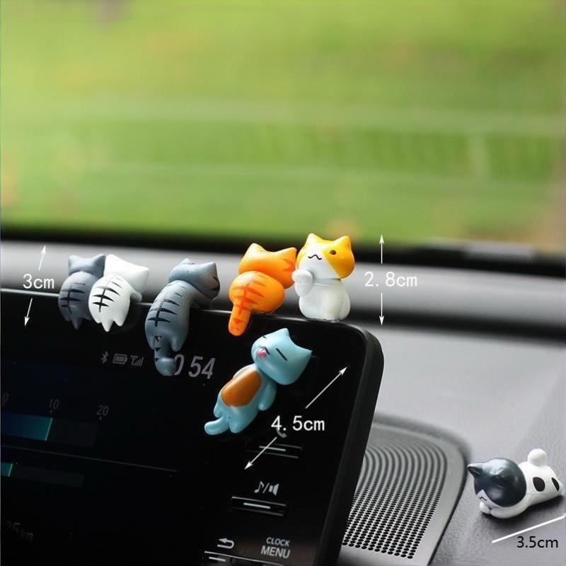 6Pcs Cute Mini Cartoon Cat Ornaments, Car Screen Edge Decoration, Cat Micro Landscape Model Cute Car Accessories Gifts