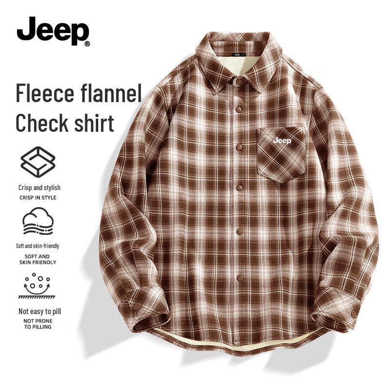 JEEP Men's Fleece-Lined Flannel Plaid Shirt Jacket