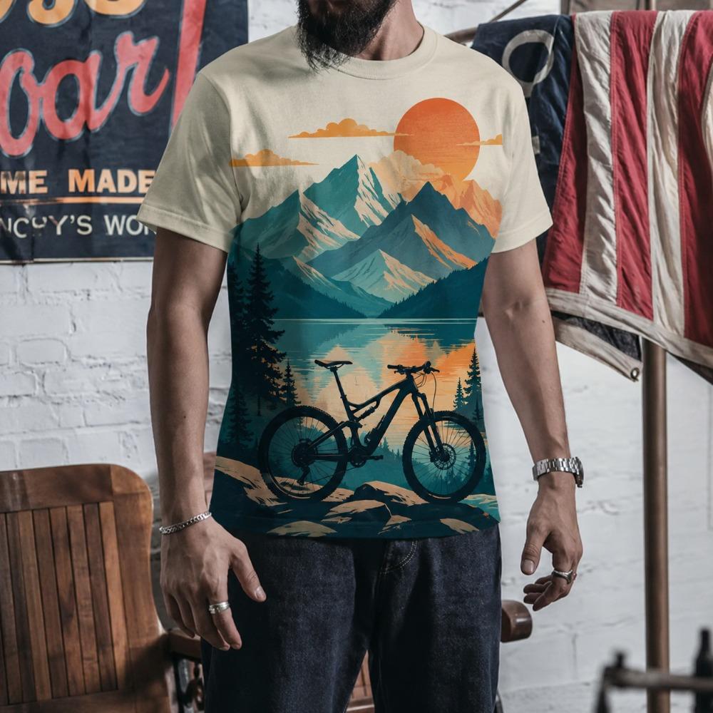 Мужская футболка для горного велосипеда с принтом Lightning Graphic, Темная гора, Downhill Rider, Принт по всей поверхности, Короткий рукав, Круглый вырез, Для улицы