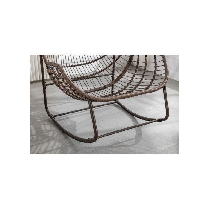 Fauteuil à bascule d'extérieur en rotin avec dossier, adapté aux porches, salons, terrasses et jardins, orange