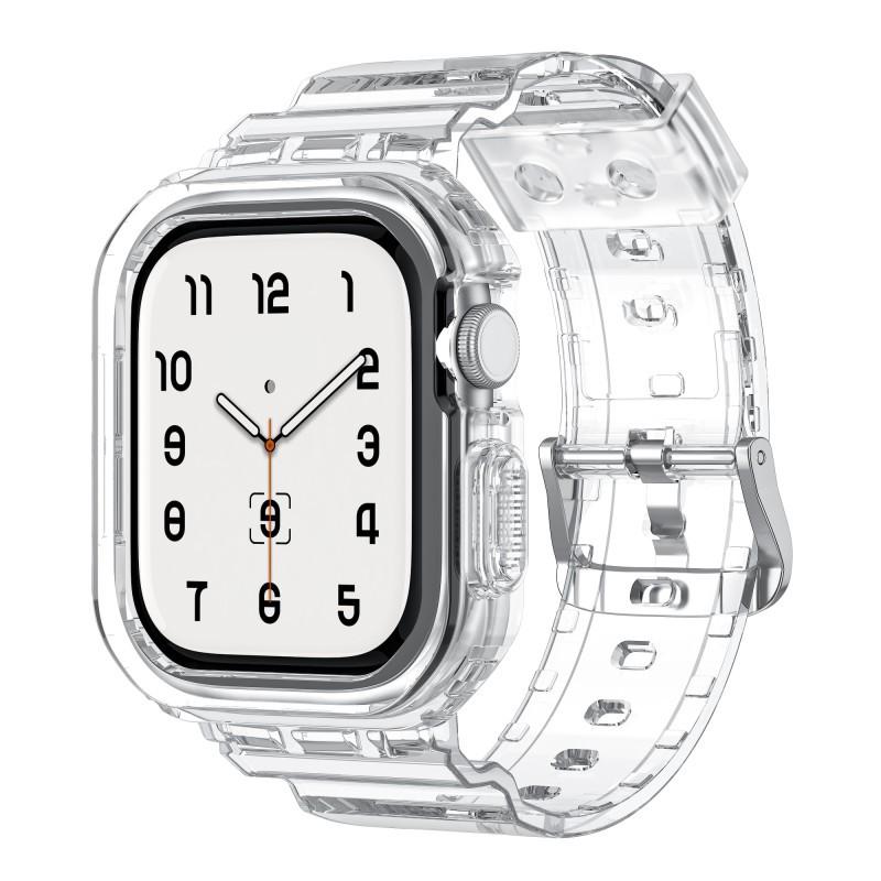 Apple Watch Series 10-го поколения, прозрачный ремешок Ice Tough All-in-one, цветной: Прозрачный, Прозрачный + Черная рамка, Размер: 42ММ, 46ММ