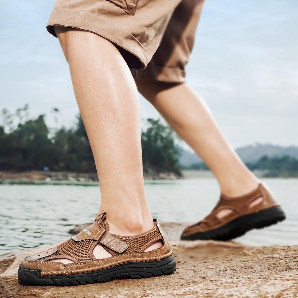 Летняя мужская повседневная обувь Кожаные сандалии Дышащая сетчатая обувь