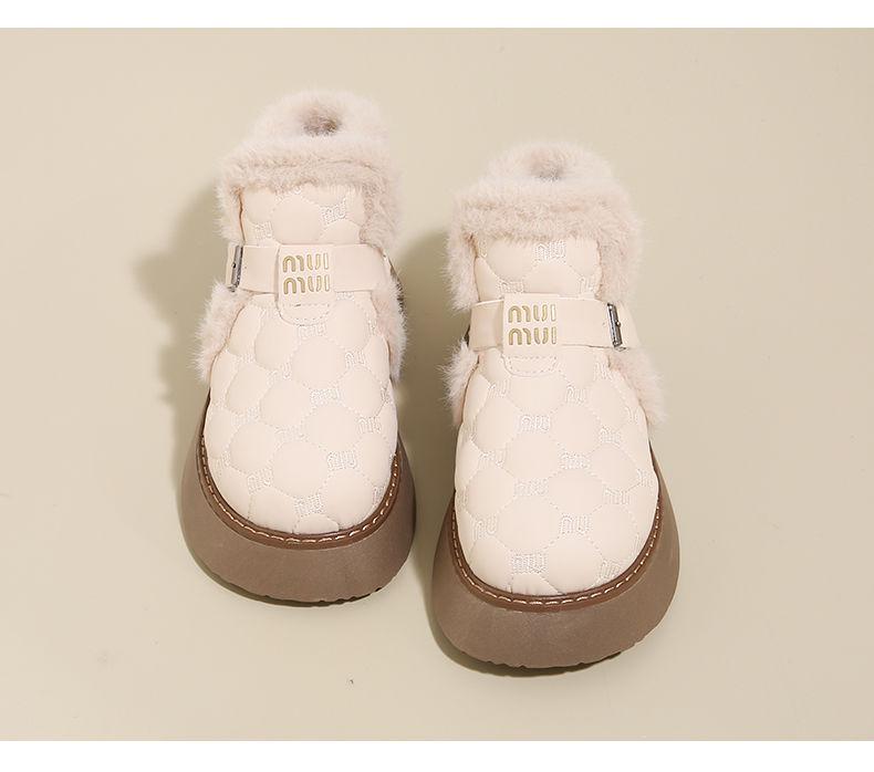 Women's Off-White Fuzzy Cotton Slip-On Loafers: Thick-Soled, Velvet-Lined Winter Snow Boots