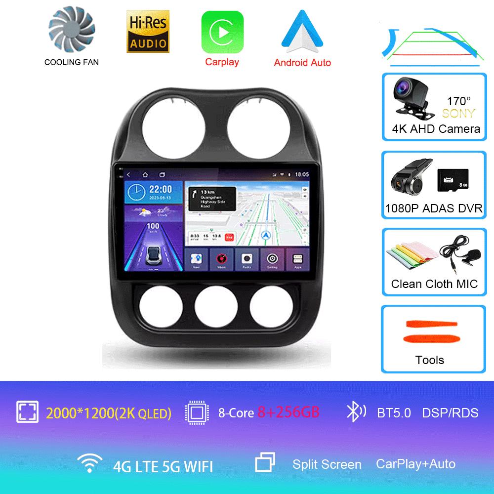 Автомобильное радио Android 14 для Jeep Compass Patriot 2010-2016 Мультимедийный проигрыватель Автомагнитола Стереоплеер GPS Навигация Carplay DSP