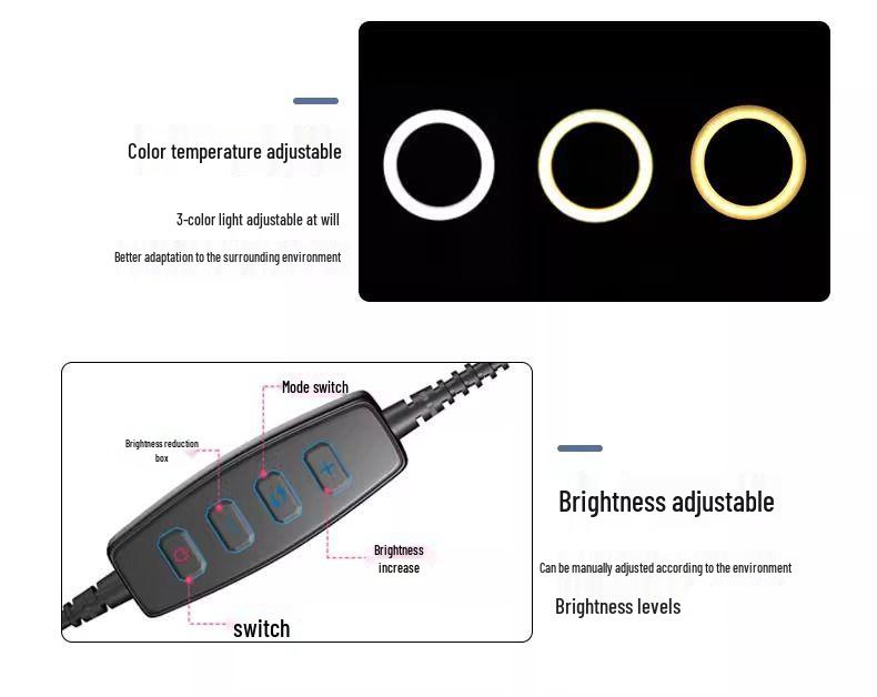 Mobile Phone Live Streaming Ring Light with Retractable Tripod and Multi-Position Stand
