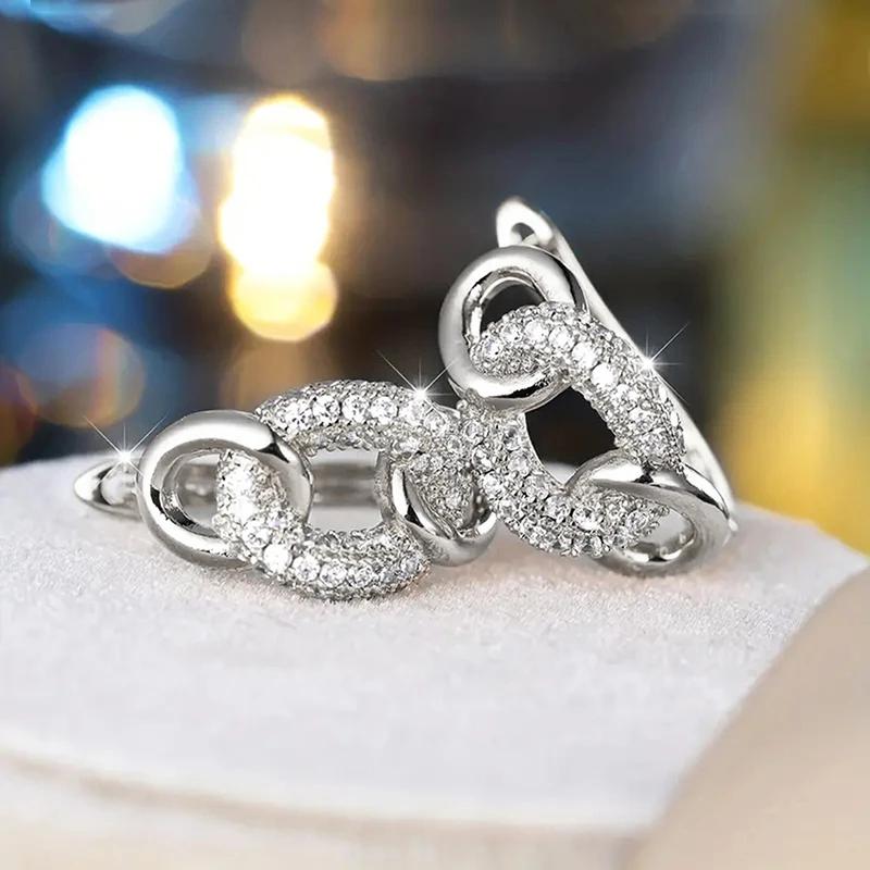 Серьги-кольца Huitan Charms Chain Link Design, изящные модные украшения для свадьбы, ослепительные кубические цирконии, аксессуары для пирсинга