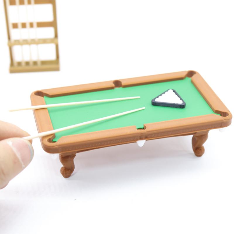 Mini Pool Table 112 Scale Dollhouse Billiard Model Kit 1 Set with Cue Rack for DIY Kids Play Room Setup