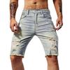 Men Denim Shorts Straight Tapered Legs Ripped Holes Design Knee-Length Shorts Versatile