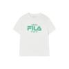 Fila Модная повседневная футболка свободного кроя с принтом букв, цветными блоками, коротким рукавом и спущенным плечом, женский топ, облачно-грибной-белый F11W419106F-WT