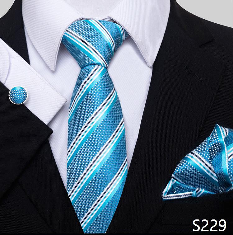 Men's 8cm Solid & Polka Dot Plaid Tie Set with Cufflinks & Pocket Square