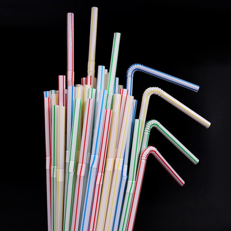 300pcs Plastic Drinking Straws Long Multi-Colored Striped Disposable Straws Party Rainbow Straw ARI