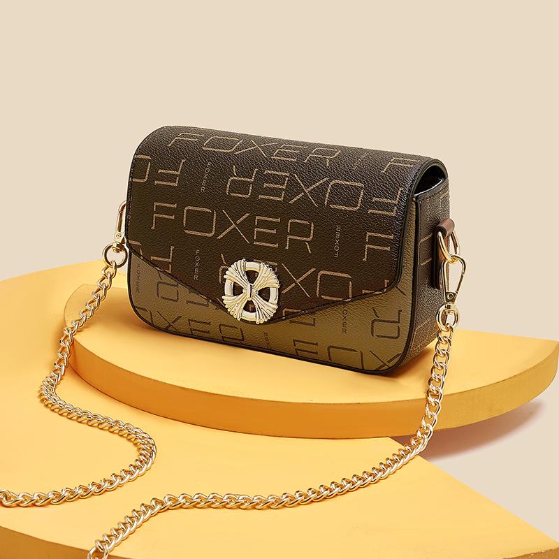 Женская сумка-кроссбоди для телефона FOXER Golden Fox с принтом и цепочкой