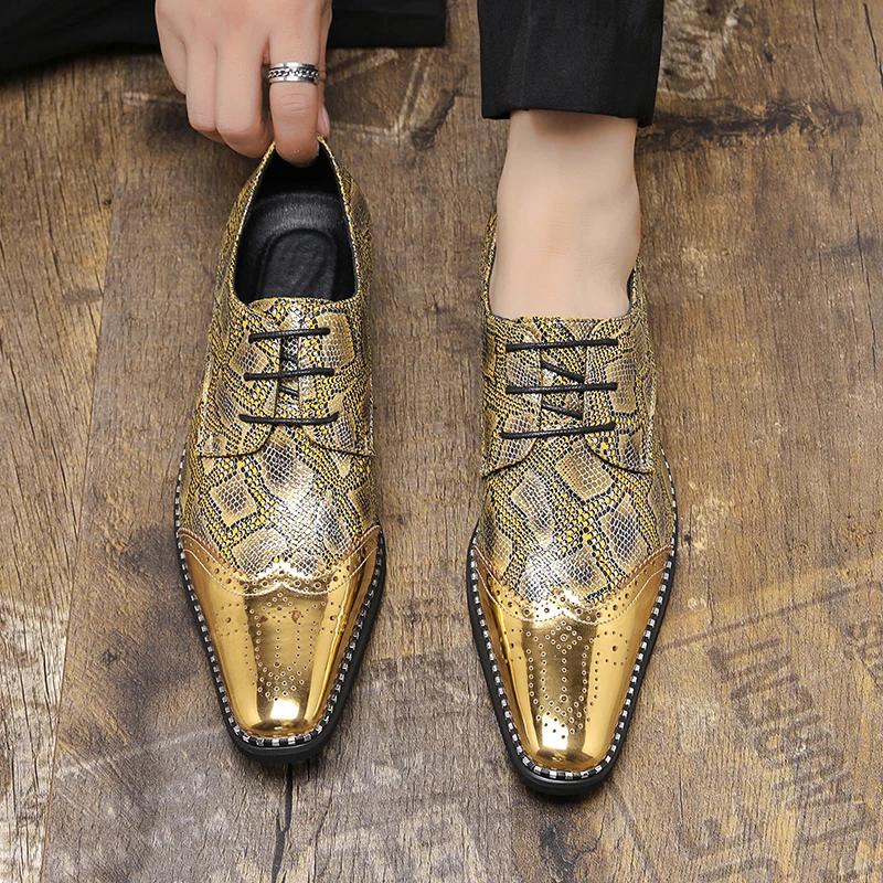Мужские высококачественные осенние удобные туфли на шнуровке для банкета, модные мужские золотые/серебряные блестящие туфли с острым носом для ночного клуба и танцев