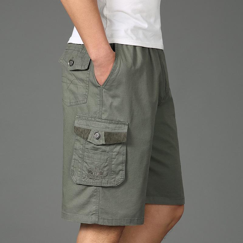 Men'S Plus Size Casual Shorts Summer Pure Cotton Cargo Shorts Multi-Pocket Loose Breathable Knee-Length Beach Shorts